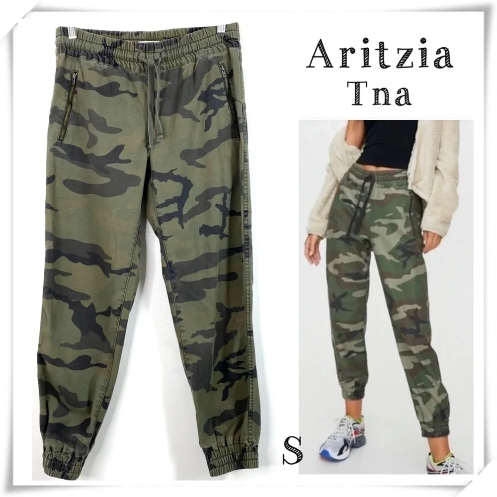 ARITZIA Tna Alix Pant High-waisted Elastic-cuff Camo Joggers in Green Size S